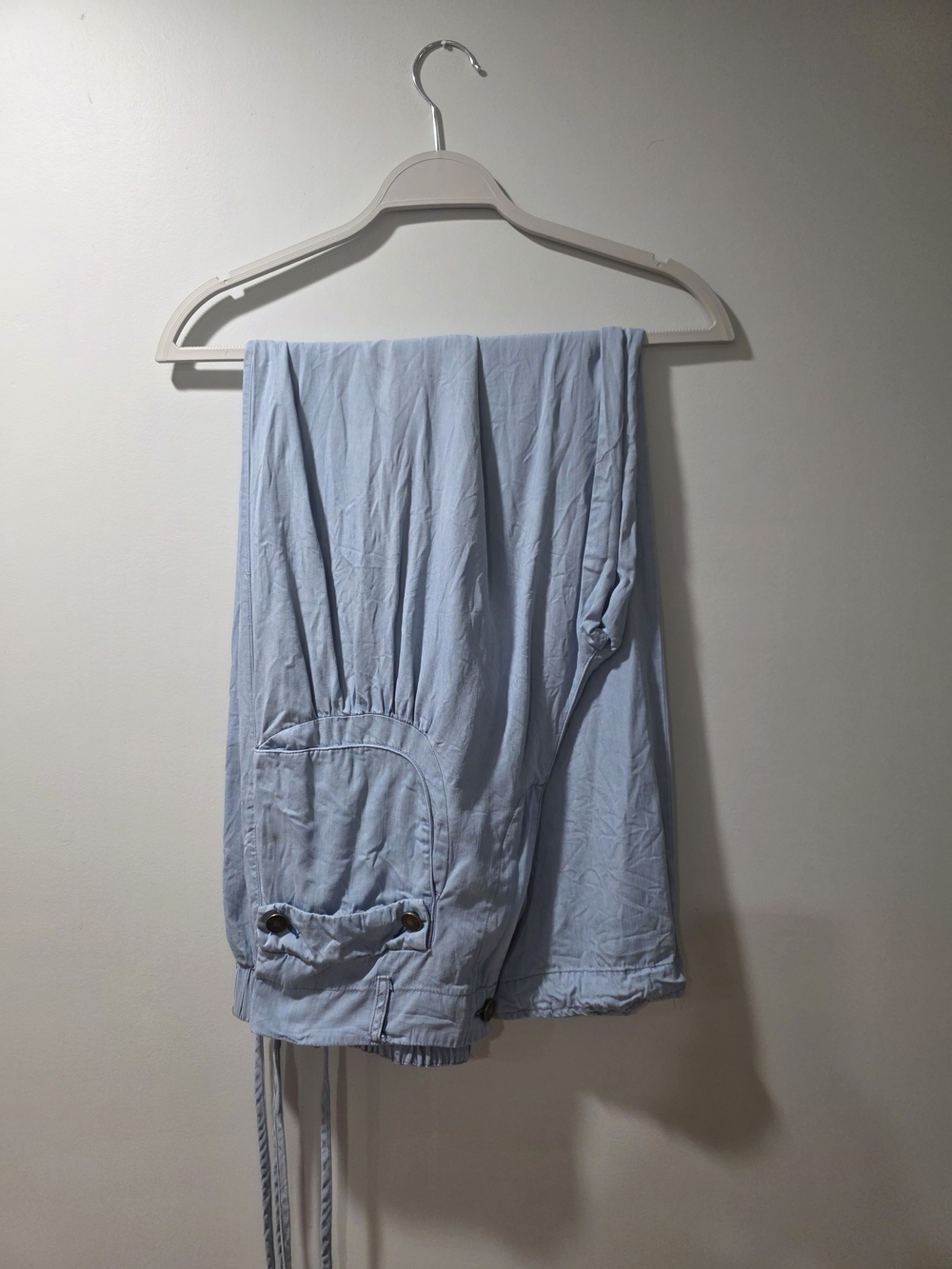 Three Bird Nest Light Blue Wide Leg Drawstring Hem Pants - Picture 3 of 4